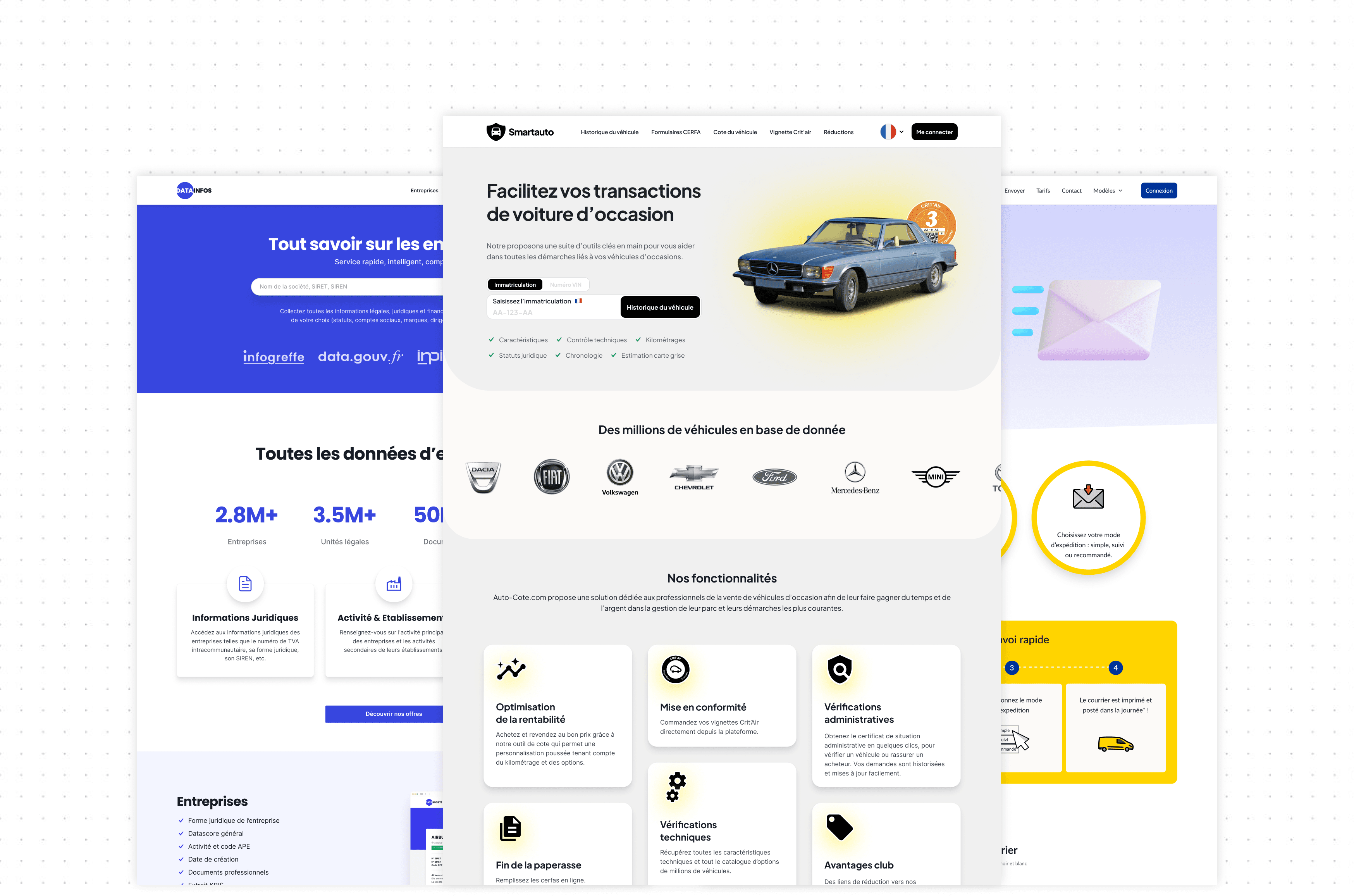 Three La Factory SaaS landing pages layered on top of each other